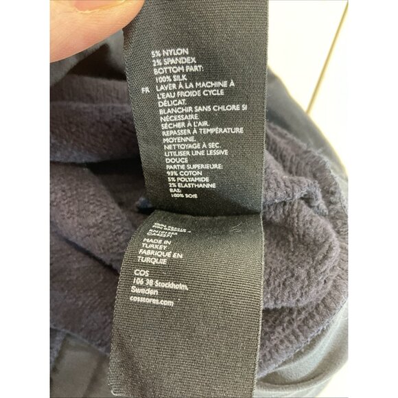 COS Relaxed Crew Neck Black Sweatshirt‎ Tunic Size M Layered look silk trim - Picture 7 of 8